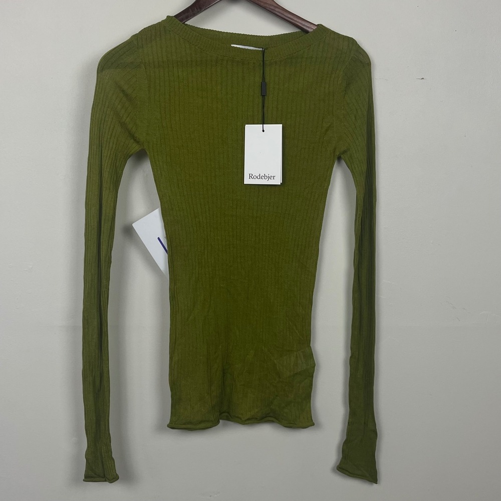 Rodebjer Malpe Sunny Lime Ribbed Knit Long Sleeve Top Green 2320118 Womens S - Picture 1 of 10